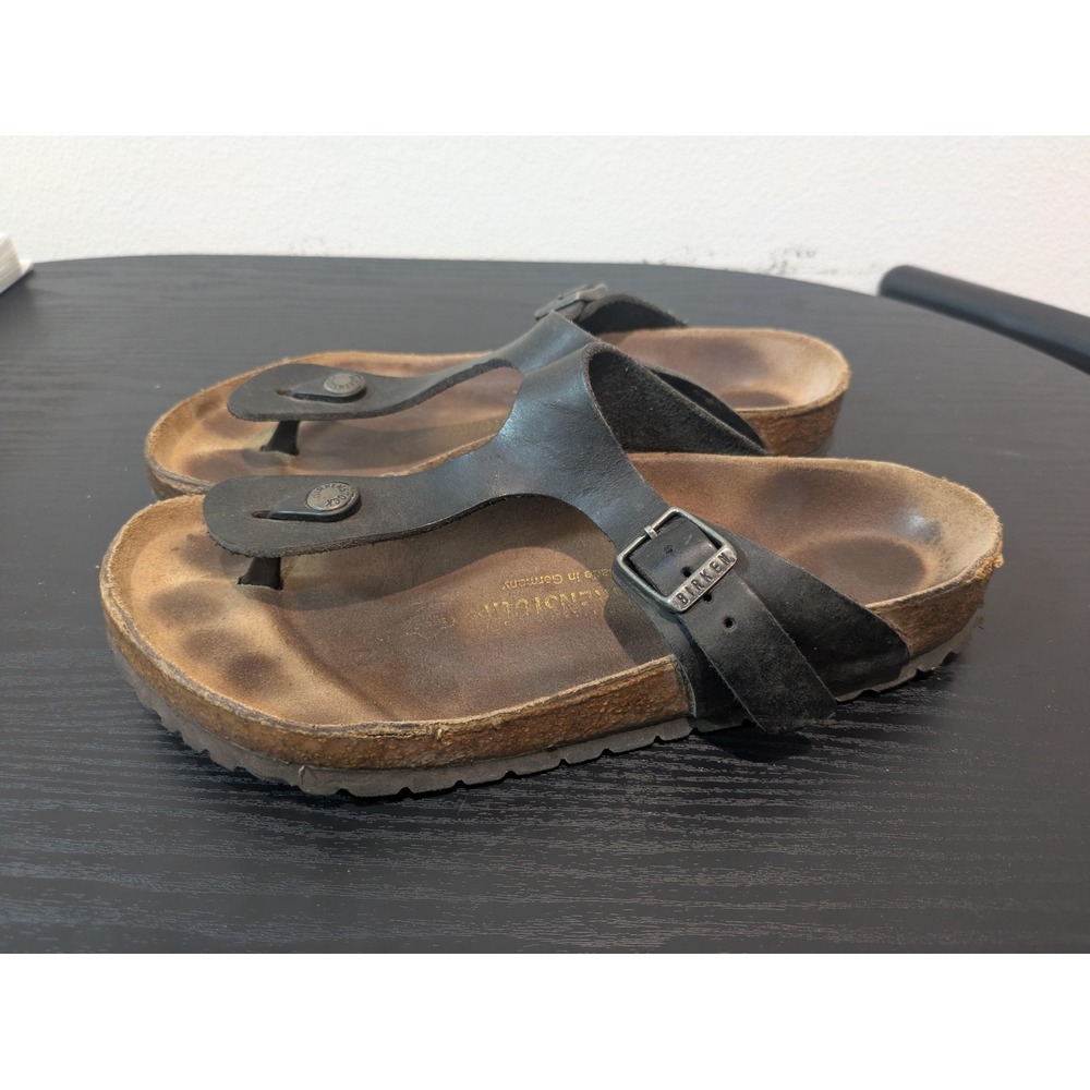 Birkenstock Gizeh Sandals Womens Size 8 Black Thong Cork Footbed Germany